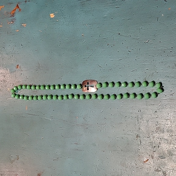 Accessories - Sea green bead necklace with silver cross pendent 16" Rodeo style